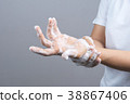 Gesture of a woman hand washing her hands on step 5 38867406
