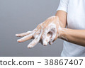 Gesture of a woman hand washing her hands on step 2 38867407