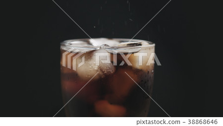 closeup cola in glass with ice 38868646