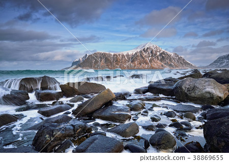 Rocky coast of fjord in Norway 38869655