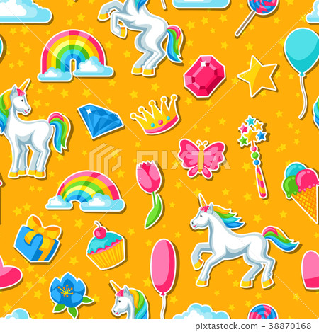 Seamless pattern with unicorns and fantasy items 38870168