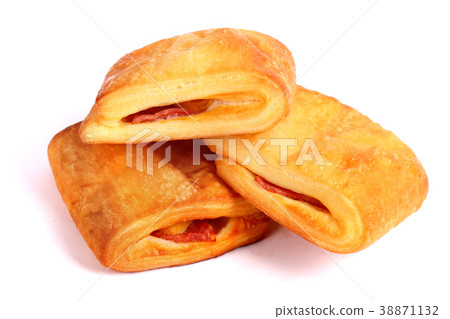Bacon and cheese filled puff pastry strudels 38871132