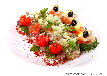 Plate of different canapes Plate of different canapes 38871269