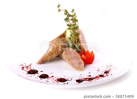 Sliced sausages decorated with cucumber Sliced sausages decorated with cucumber 38871409
