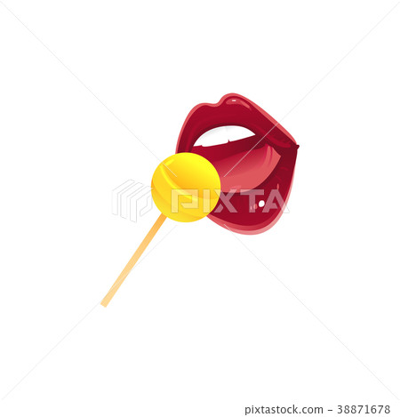 Sexy female mouth, lips licking lollipop, candy 38871678