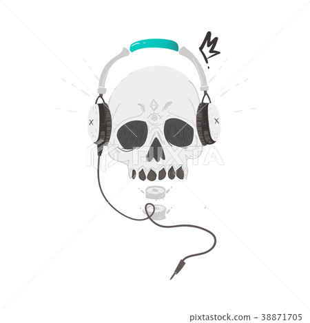 Human skull in headphones, hipster rock music icon 38871705