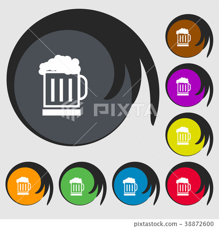 Beer glass icon sign. Symbols on eight colored but Beer glass icon sign. Symbols on eight colored but 38872600