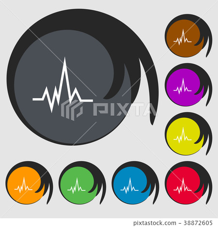 pulse Icon sign. Symbols on eight colored buttons. pulse Icon sign. Symbols on eight colored buttons. 38872605