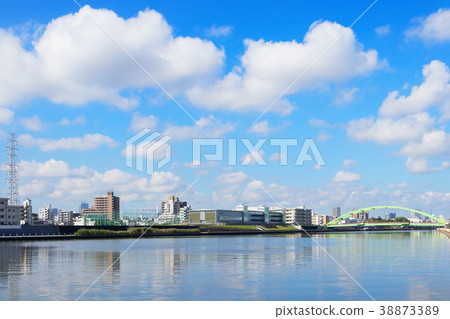 Odai Bridge over the Sumida River and the blue sky 38873389