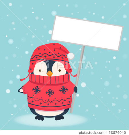 penguin holding sign penguin holding sign 38874040