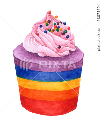 Watercolor Colorful Cupcakes on white background - Stock Illustration ...