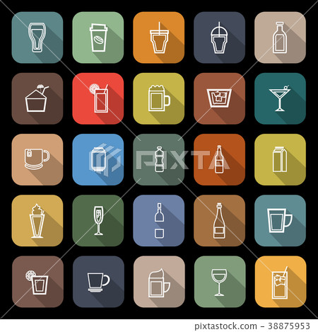 Beverage line flat icons with long shadow 38875953