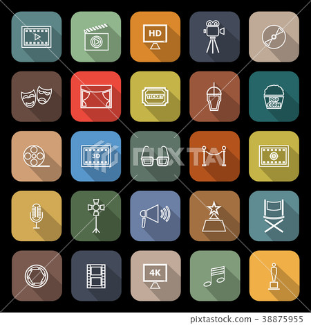 Movie line flat icons with long shadow Movie line flat icons with long shadow 38875955