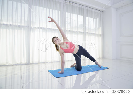 Healthy lifestyle - beautiful female fitness, doing yoga exercises and relax. Healthy eating and managing for healthy lifestyle. Concept photography. 115 38878090