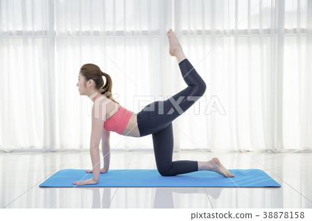Healthy lifestyle - beautiful female fitness, doing yoga exercises and relax. Healthy eating and managing for healthy lifestyle. Concept photography. 129 38878158