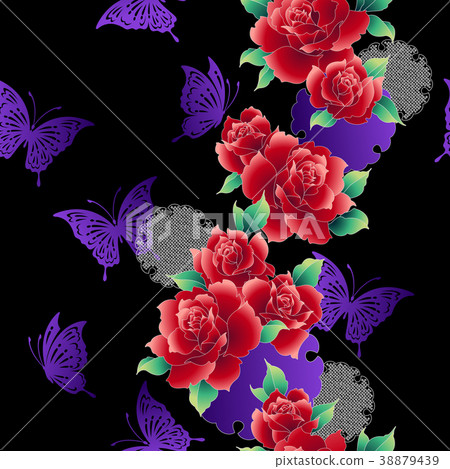 Japanese style rose pattern 38879439