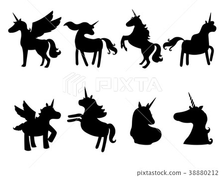 Set of cute unicorns silhouettes,icons,vintage Set of cute unicorns silhouettes,icons,vintage 38880212
