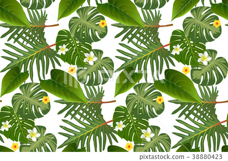 Seamless tropical pattern with palm leaves  38880423