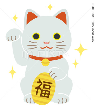 White beckoning cat Oval Fortune Glitter White beckoning cat Oval Fortune Glitter 38881040