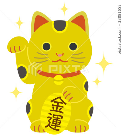 Gold beckoning cat oval gold luck glitter 38881655