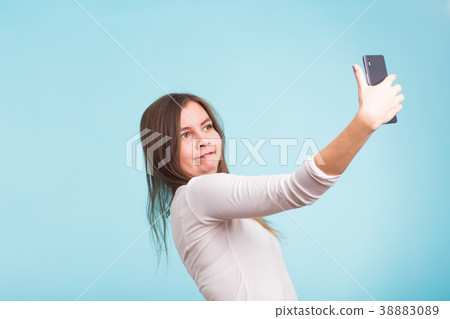 April fools day concept - fool crazy woman make April fools day concept - fool crazy woman make 38883089
