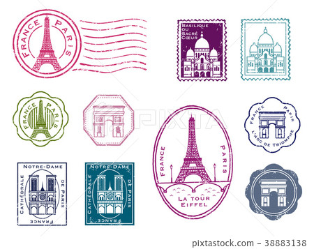 Paris stamp set antique style 38883138
