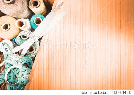 Hanks thread, steel scissors and centimeter 38883468