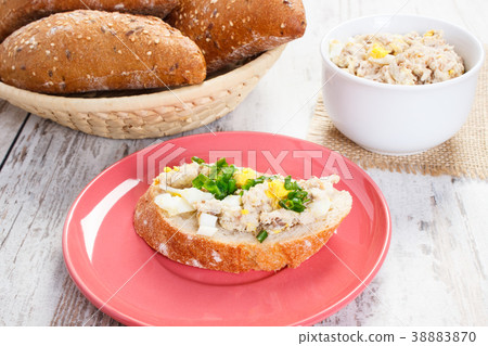 Mackerel or tuna fish paste sandwiches 38883870