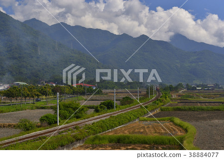 稻田,稻米,農田,農作物,農業,鐵道,交通,火車,台灣,臺東縣,池上鄉,海岸山脈 稻田,稻米,農田,農作物,農業,鐵道,交通,火車,台灣,臺東縣,池上鄉,海岸山脈 38884077