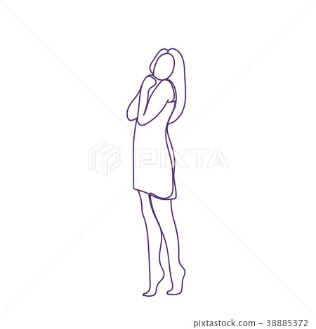 Beautiful Woman Silhouette Doodle, Portrait Of 38885372