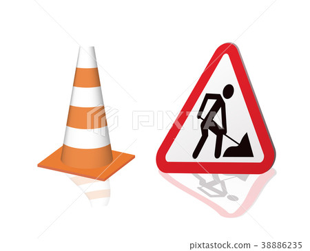 Road sign road repair and safety cones. Road sign road repair and safety cones. 38886235