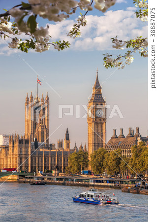 Big Ben with boat in London, England, UK Big Ben with boat in London, England, UK 38887075