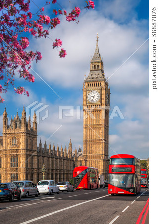 Big Ben and bus during spring in London,England,UK Big Ben and bus during spring in London,England,UK 38887076