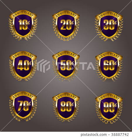 Set of gold anniversary badges Set of gold anniversary badges 38887742