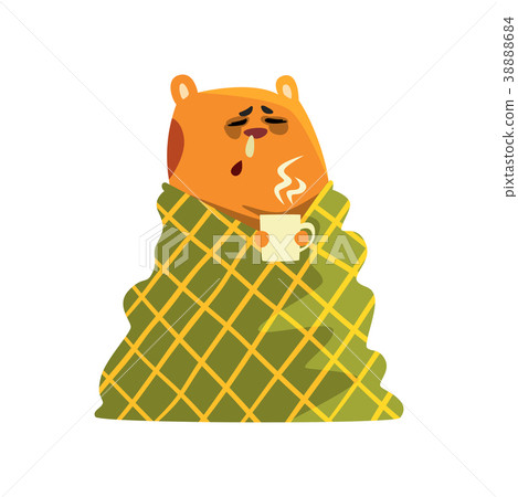 Sick cartoon hamster character with flu wrapped in Sick cartoon hamster character with flu wrapped in 38888684