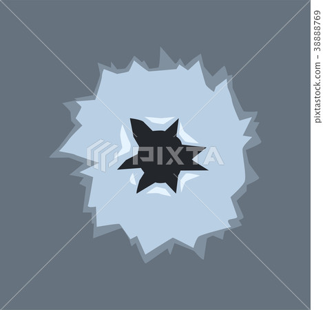 Bullet hole with cracks, bullet mark on glass 38888769