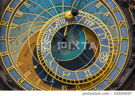 Old Astronomical clock in Prague - Czech Republic Old Astronomical clock in Prague - Czech Republic 38889897
