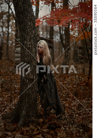 Witch in a long black dress Witch in a long black dress 38890564