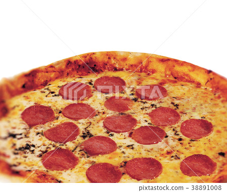 Pepperoni pizza closeup on white Pepperoni pizza closeup on white 38891008