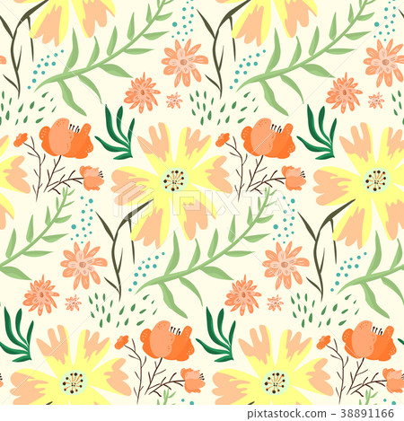 Bright red and orange floral summer pattern 38891166