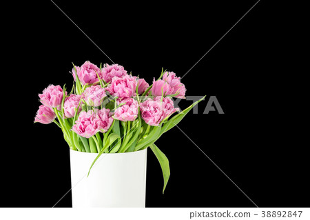 Bouquet of pink tulips in bucket.  38892847