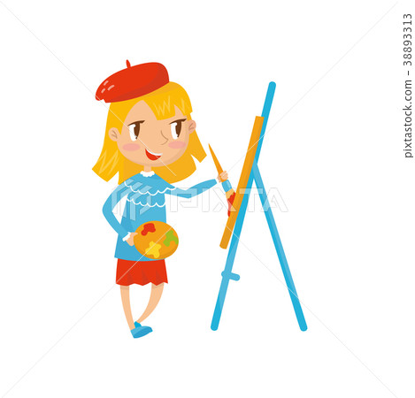 Cartoon girl character holding palette and Cartoon girl character holding palette and 38893313