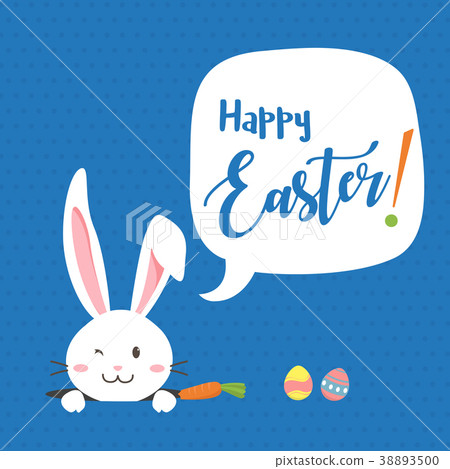 Happy Easter bunny with carrot, white bunny Happy Easter bunny with carrot, white bunny 38893500