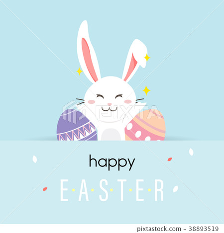 Happy easter day with white Easter rabbit. 38893519
