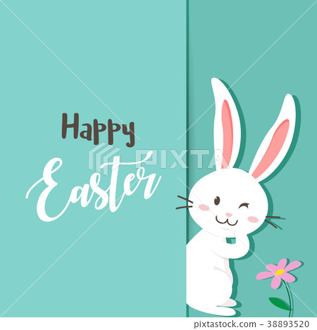 Happy easter day with white Easter rabbit. 38893520