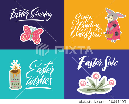 Handdrawn Easter cards with cute illustrations. 38895405