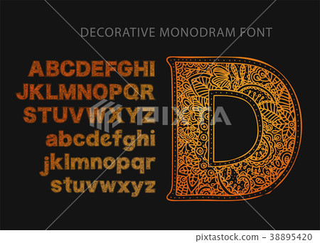 Ornate decorative vector font. 38895420