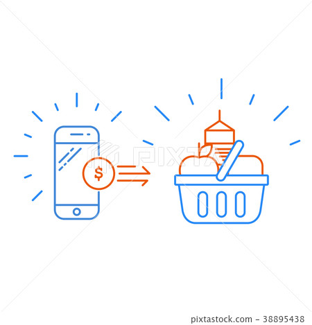 Smartphone and shopping basket, products purchase  38895438