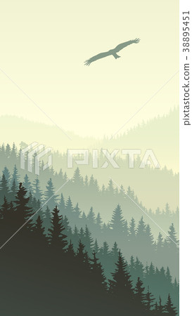 Vertical illustration of misty forest hills. Vertical illustration of misty forest hills. 38895451