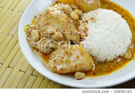 chicken curry and potato with rice on plate chicken curry and potato with rice on plate 38896183